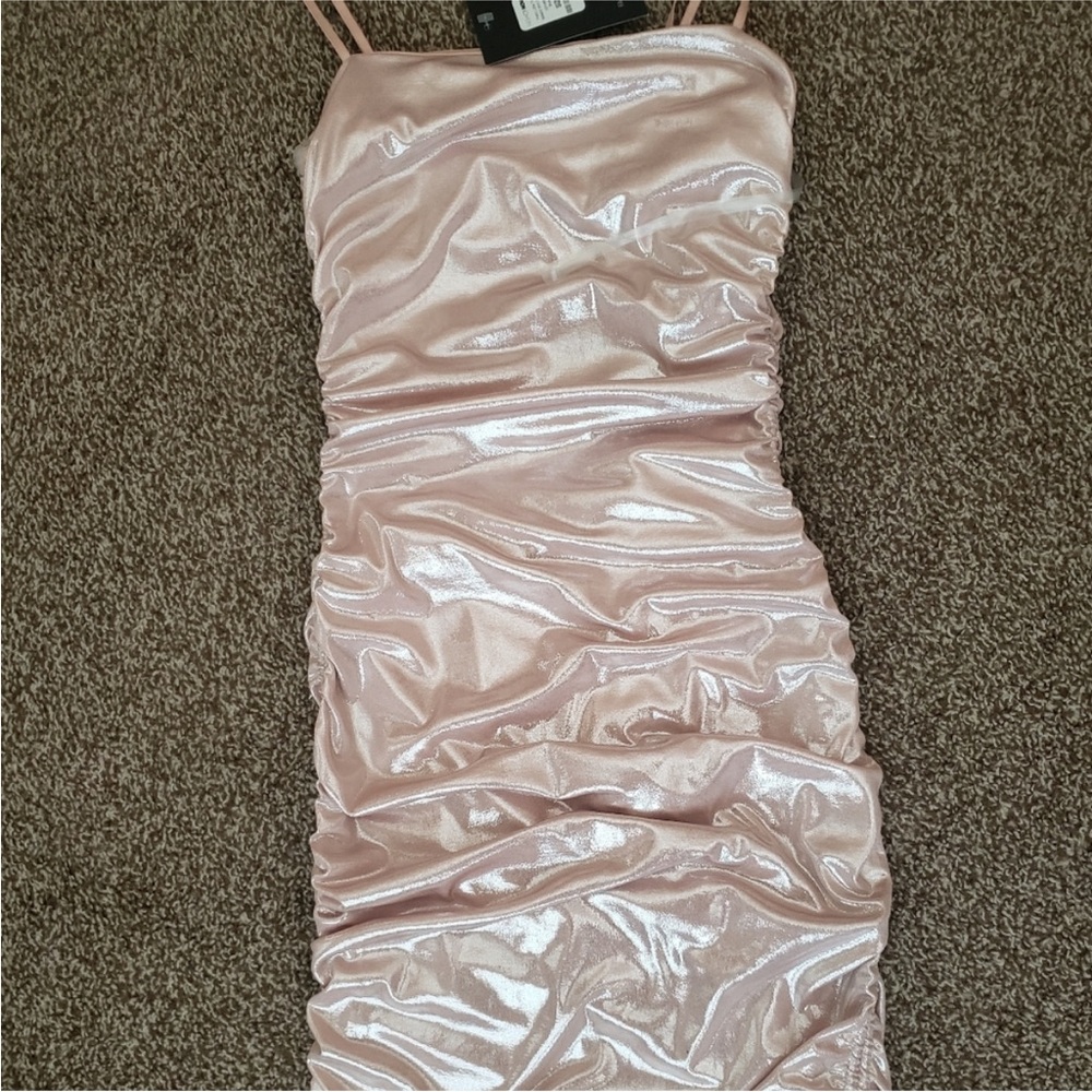 Fashion Nova Metallic Pink Ruched Mini Dress, Size S, NWT